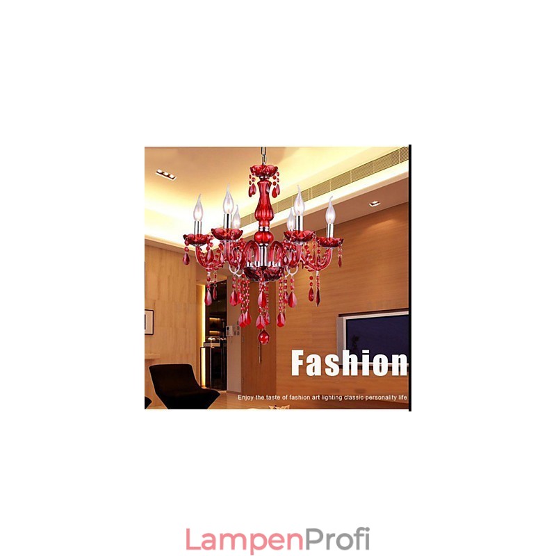 Kronleuchter Rot Kristall Luxus Modern 6 Lichter