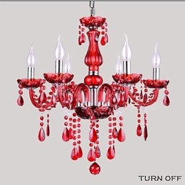 Kronleuchter Rot Kristall Luxus Modern 6 Lichter