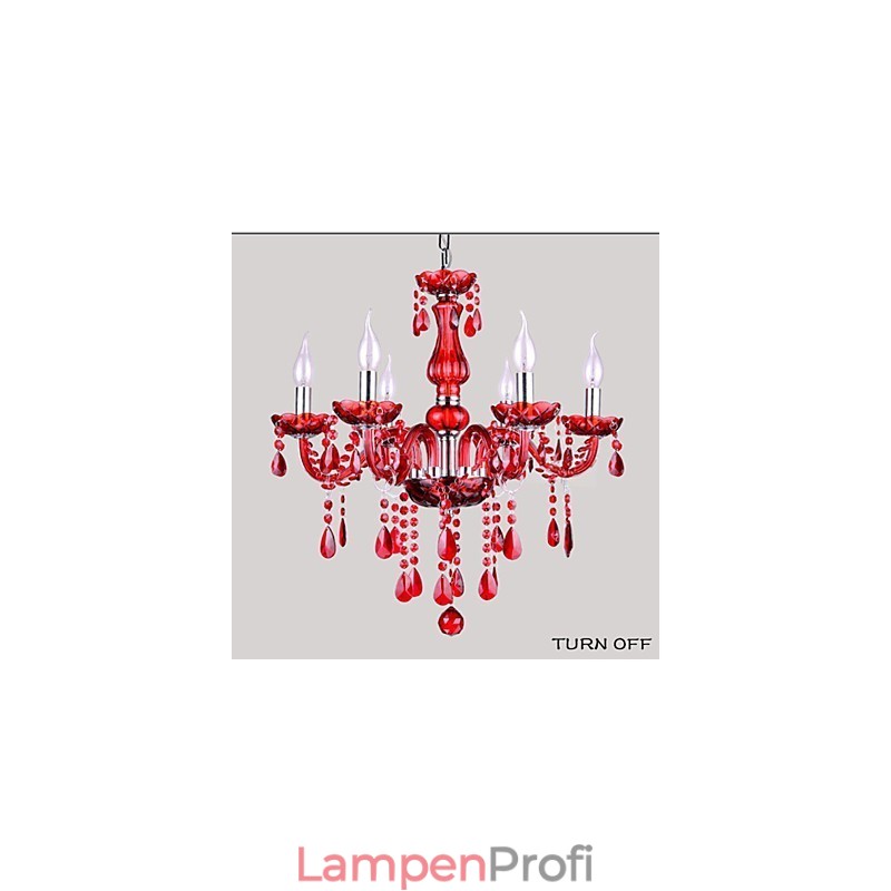 Kronleuchter Rot Kristall Luxus Modern 6 Lichter