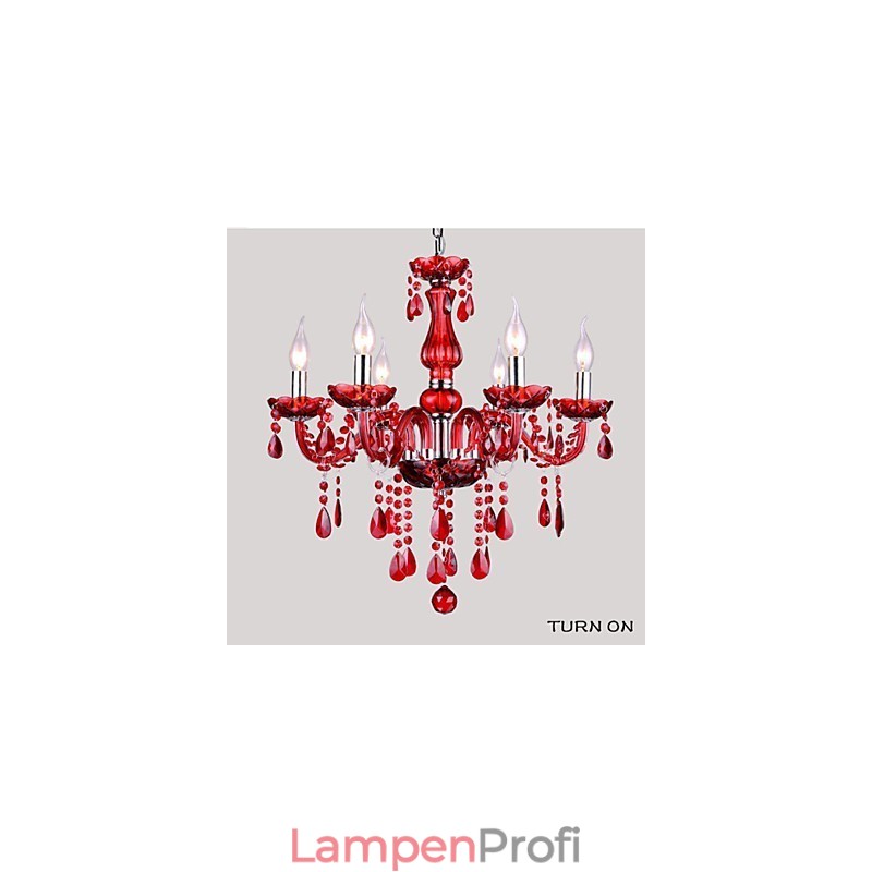 Kronleuchter Rot Kristall Luxus Modern 6 Lichter