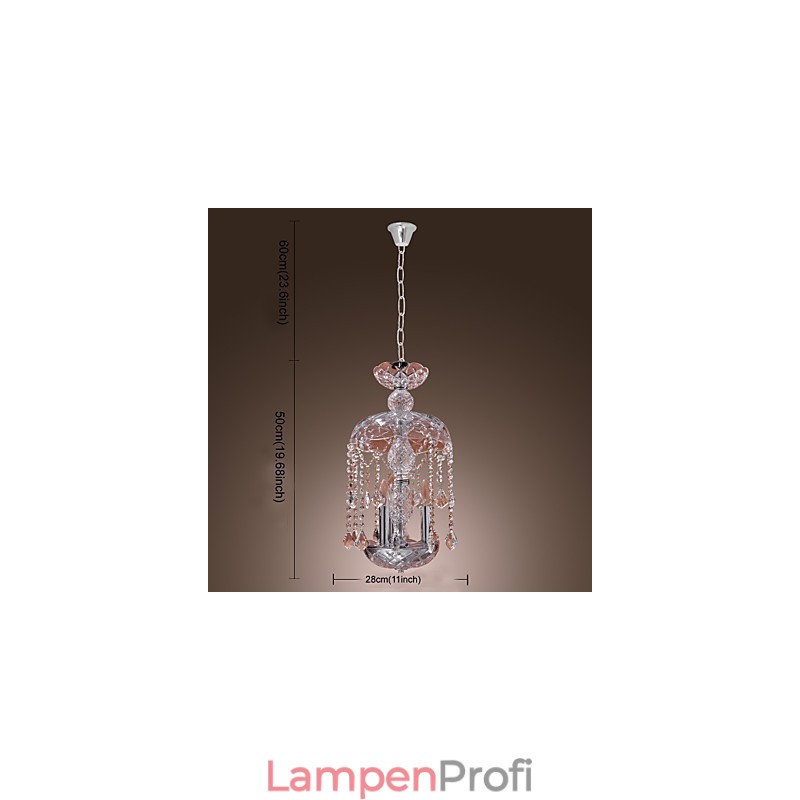 Moderne Kristall-Pendelleuchte mit 3 Lichtern im Glasschirm
