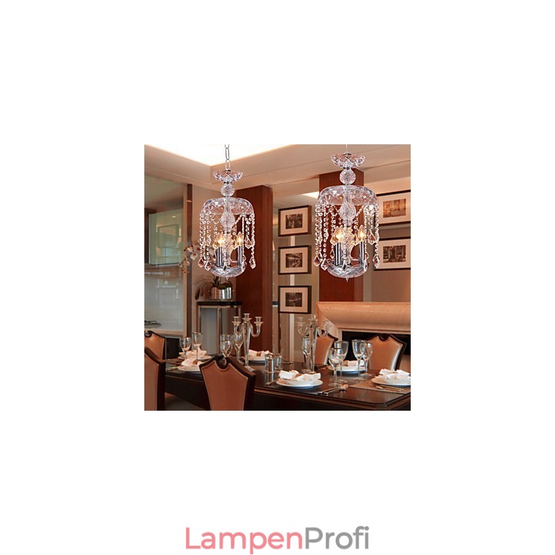 Moderne Kristall-Pendelleuchte mit 3 Lichtern im Glasschirm