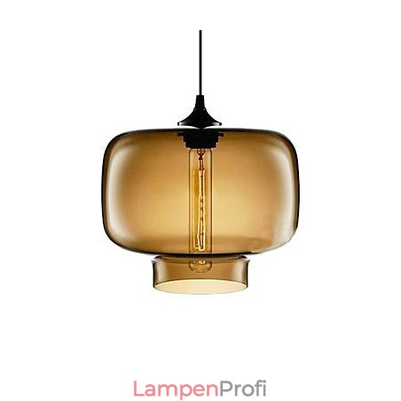 Moderne 70-W-Pendelleuchte aus Glas im braun-transparenten Flaschendesign Moderne 70-W-Pendelleuchte aus Glas im braun-transparenten Flaschendesign