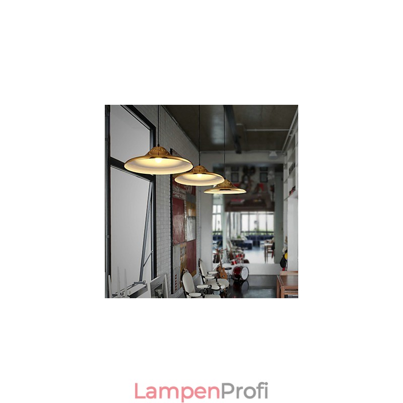 Hängelampe „Garage“ aus goldfarbenem Metall im Landhausstil
