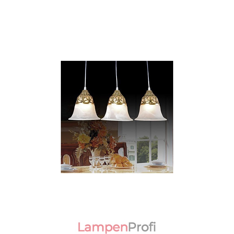 Bronze-Anhänger mit drei Lichtern, Moiré-Glas, europäischer Klassiker