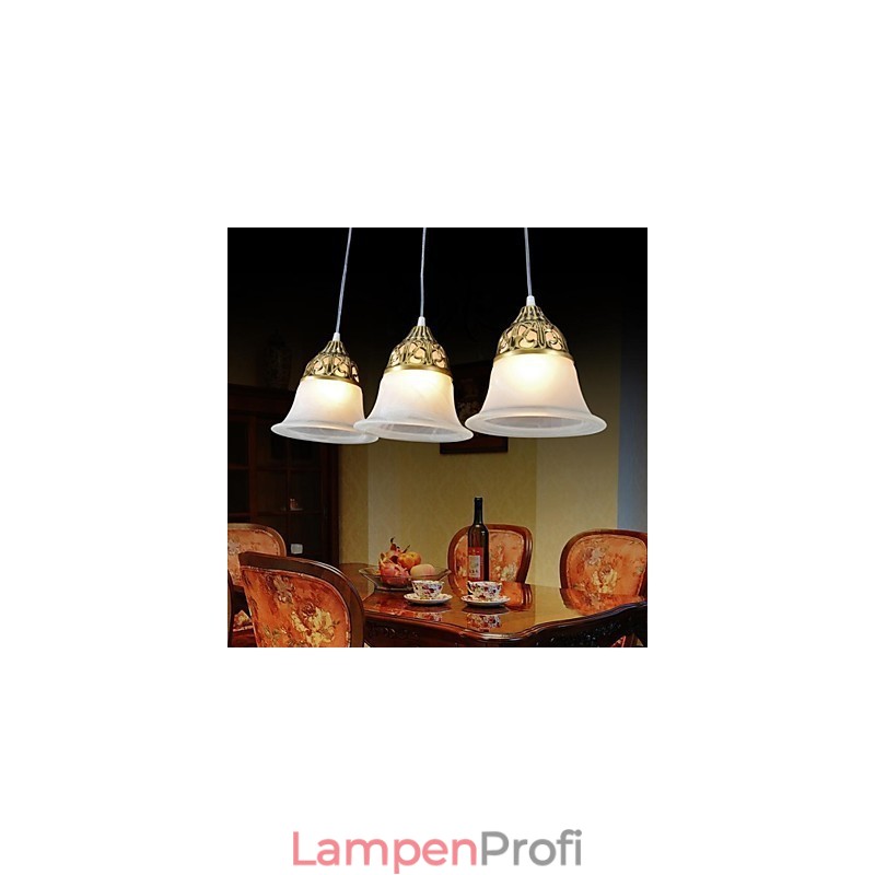 Bronze-Anhänger mit drei Lichtern, Moiré-Glas, europäischer Klassiker