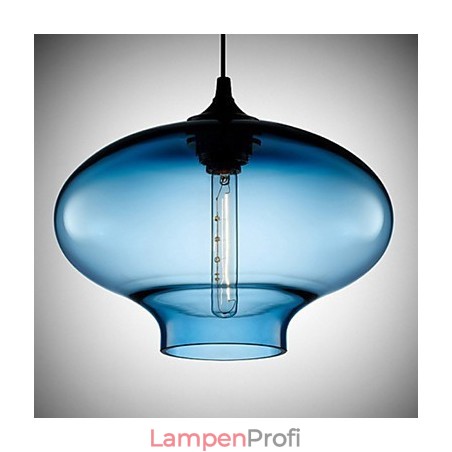 1-flammige, moderne Hängeleuchte aus transparentem Glas in Weiß und Blau 1-flammige, moderne Hängeleuchte aus transparentem Glas in Weiß und Blau