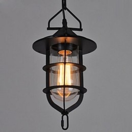 Mittlere Vintage Hängelampe in Käfigform aus Glas und Metall