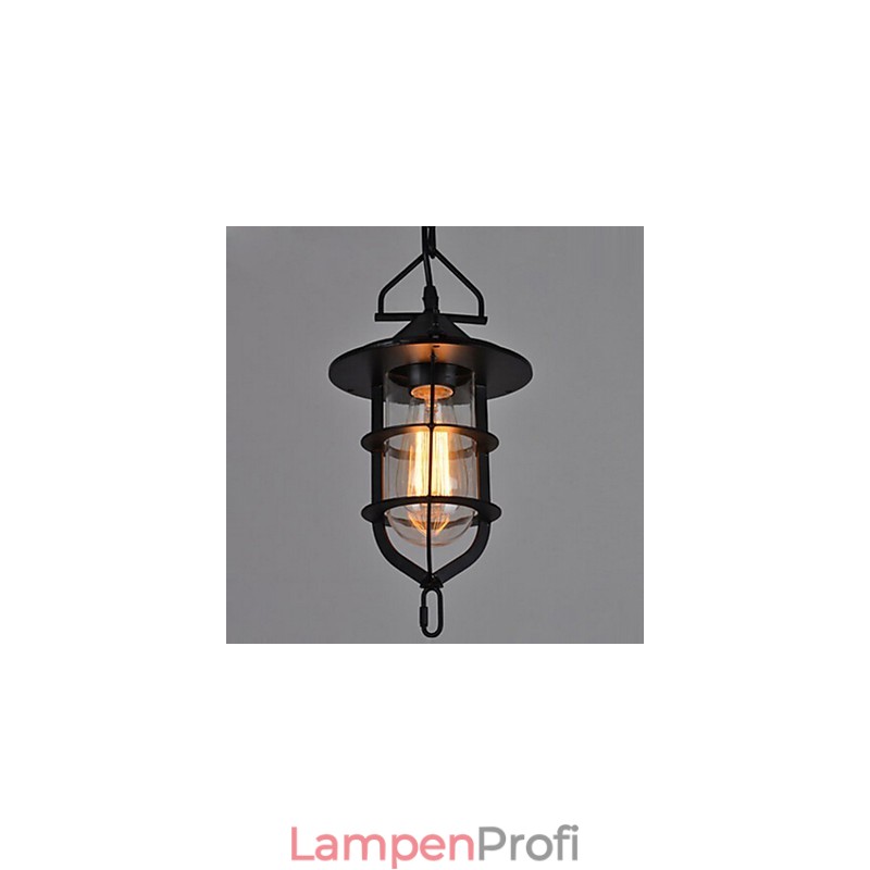 Mittlere Vintage Hängelampe in Käfigform aus Glas und Metall