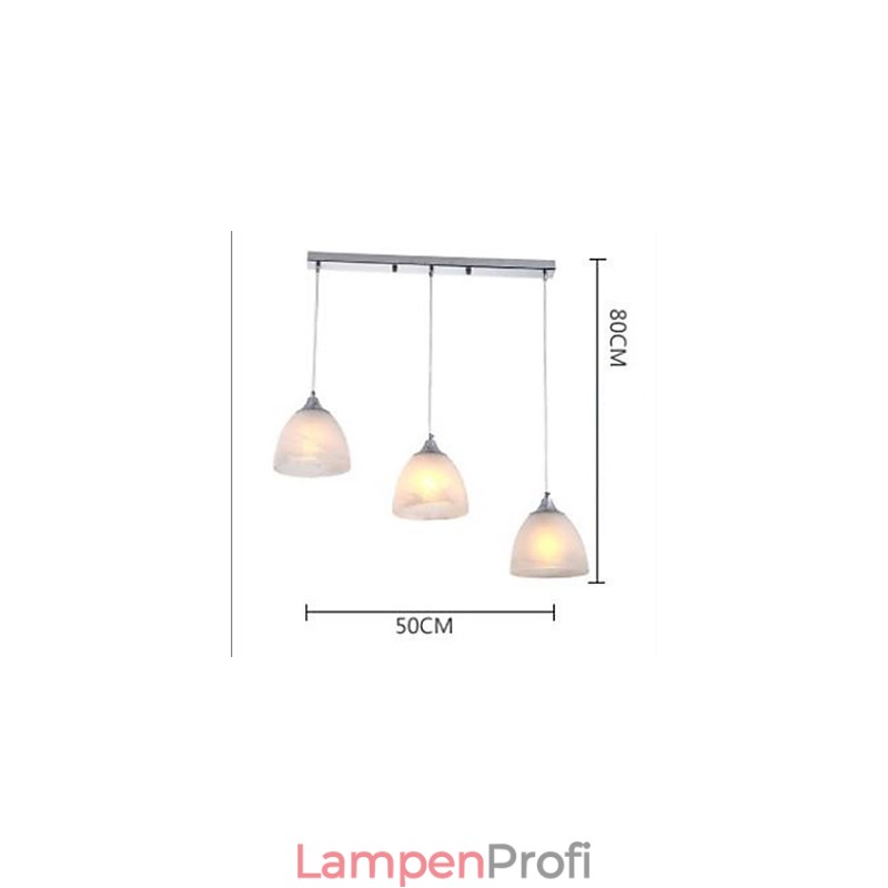Moderne Pendelleuchte mit drei Lichtern, länglicher Baldachin und Weinkelch
