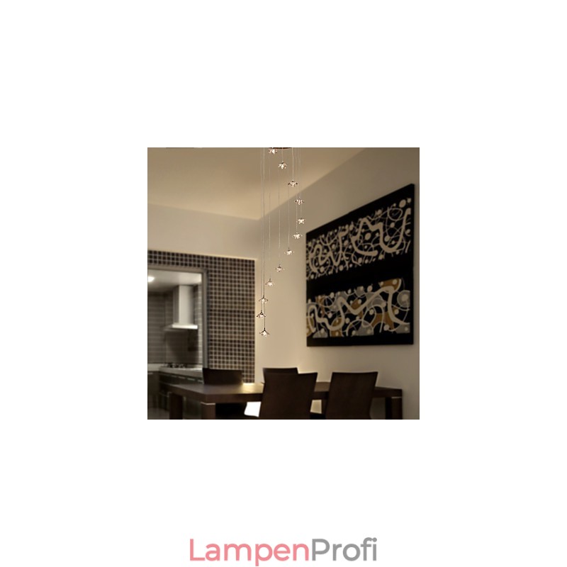 Moderne Pendelleuchte im Mini-Stil aus verchromtem Metall mit Kristallen