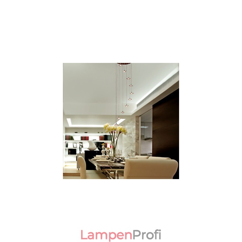 Moderne Pendelleuchte im Mini-Stil aus verchromtem Metall mit Kristallen