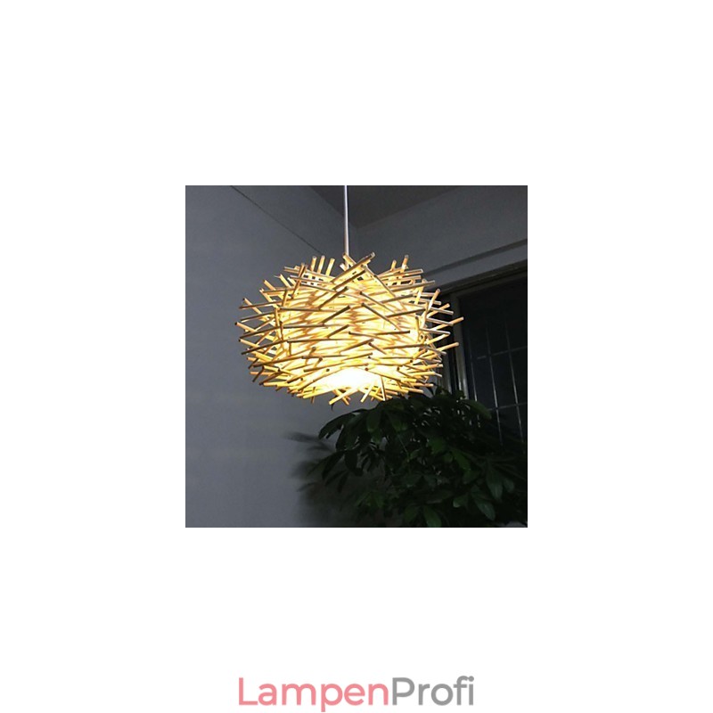 Zeitgenössische und kontraktierte Hängelampe 1 Licht Holz handgeflochten