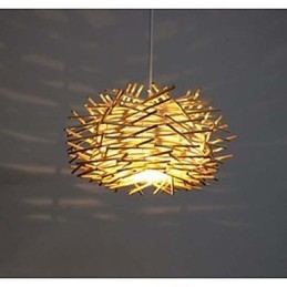 Zeitgenössische und kontraktierte Hängelampe 1 Licht Holz handgeflochten