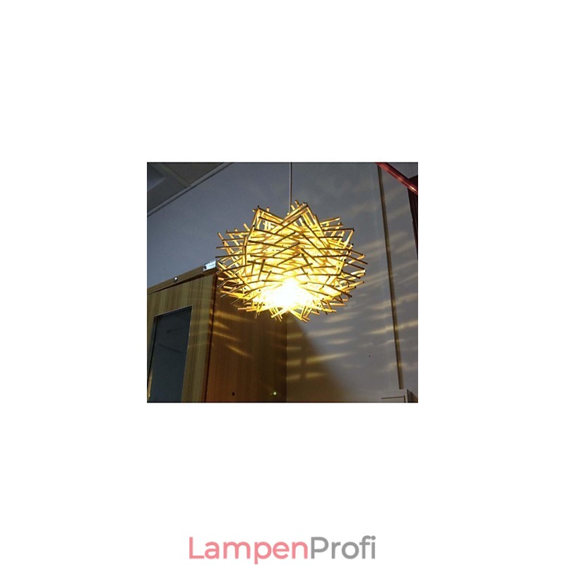 Zeitgenössische und kontraktierte Hängelampe 1 Licht Holz handgeflochten