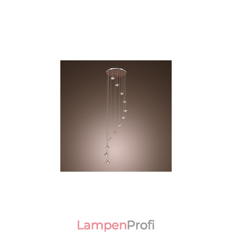 Moderne Pendelleuchte im Mini-Stil aus verchromtem Metall mit Kristallen