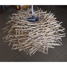 Zeitgenössische und kontraktierte Hängelampe 1 Licht Holz handgeflochten