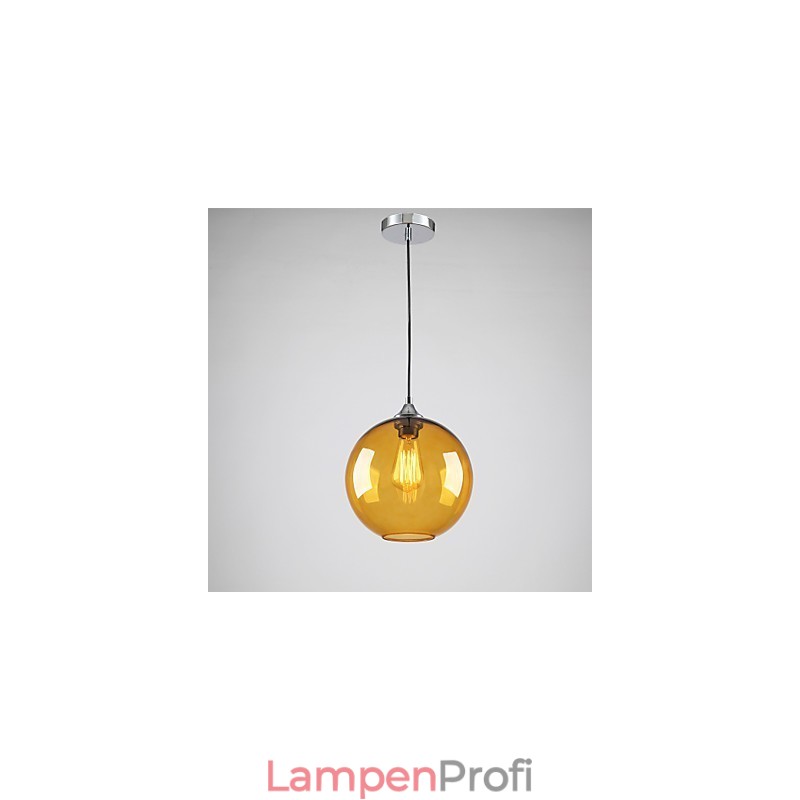 Moderne Pendelleuchte aus Glas mit rundem, bernsteinfarbenem Glasschirm im Blasendesign