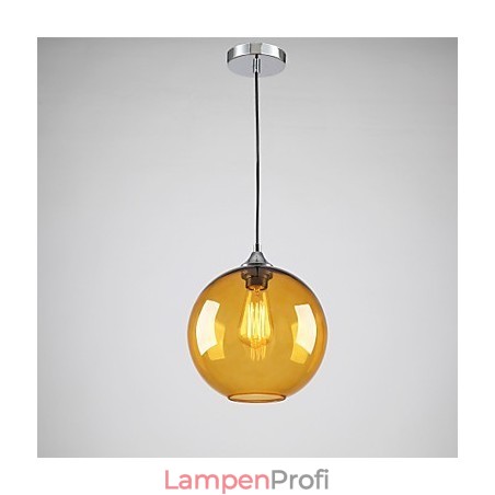 Moderne Pendelleuchte aus Glas mit rundem, bernsteinfarbenem Glasschirm im Blasendesign Moderne Pendelleuchte aus Glas mit rundem, bernsteinfarbenem Glasschirm im Blasendesign