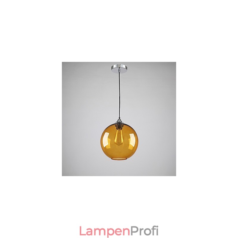 Moderne Pendelleuchte aus Glas mit rundem, bernsteinfarbenem Glasschirm im Blasendesign