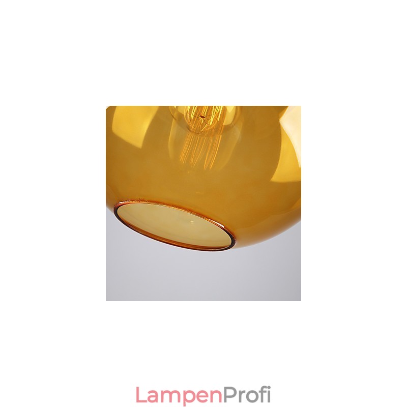 Moderne Pendelleuchte aus Glas mit rundem, bernsteinfarbenem Glasschirm im Blasendesign