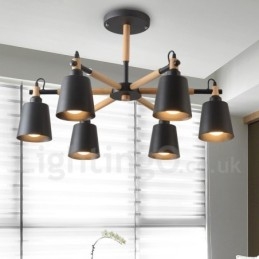 Moderne zeitgenössische Holz 6 Licht Kronleuchter Lampe