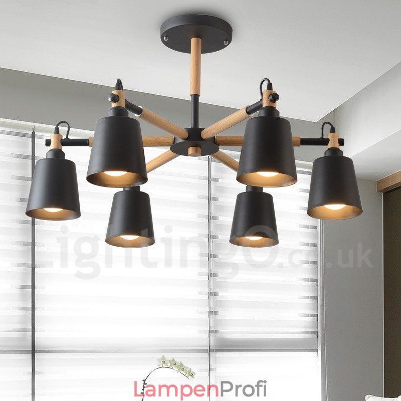 Moderne zeitgenössische Holz 6 Licht Kronleuchter Lampe