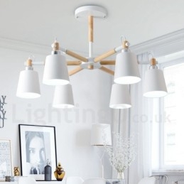 Moderne zeitgenössische Holz 6 Licht Kronleuchter Lampe