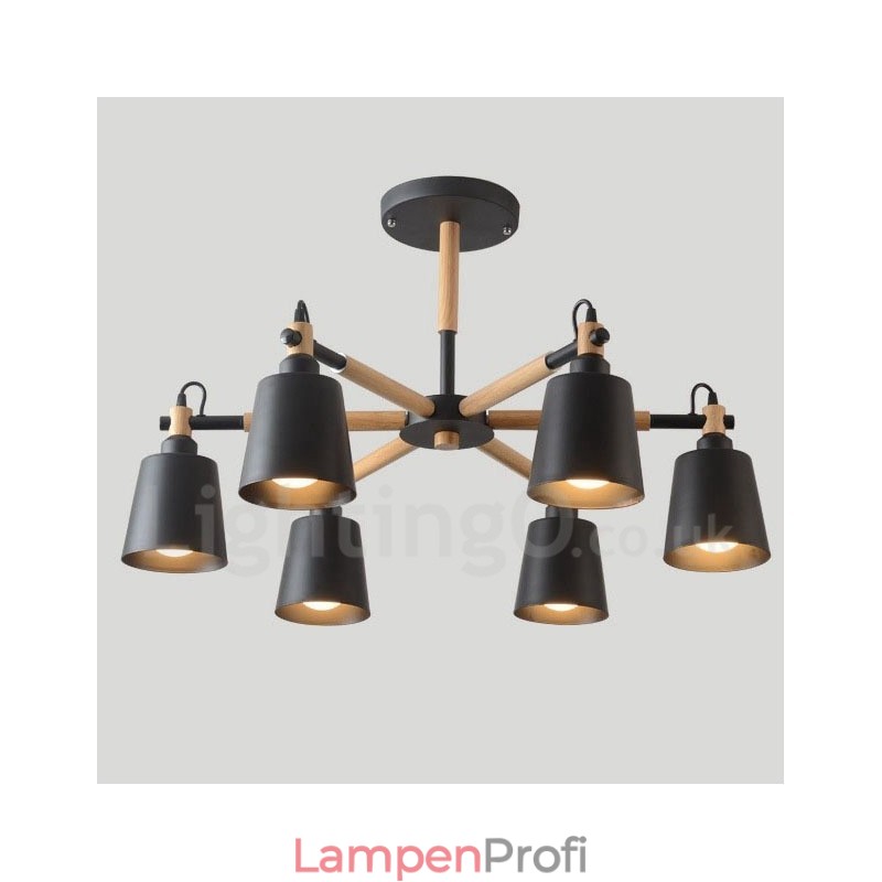 Moderne zeitgenössische Holz 6 Licht Kronleuchter Lampe