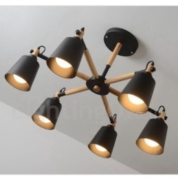 Moderne zeitgenössische Holz 6 Licht Kronleuchter Lampe