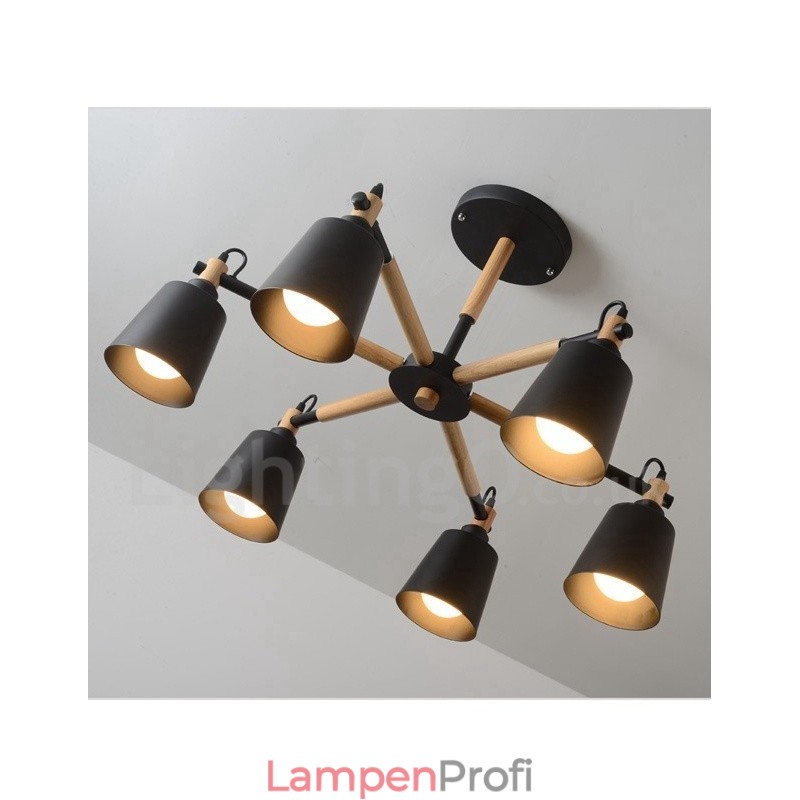 Moderne zeitgenössische Holz 6 Licht Kronleuchter Lampe