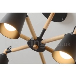 Moderne zeitgenössische Holz 6 Licht Kronleuchter Lampe