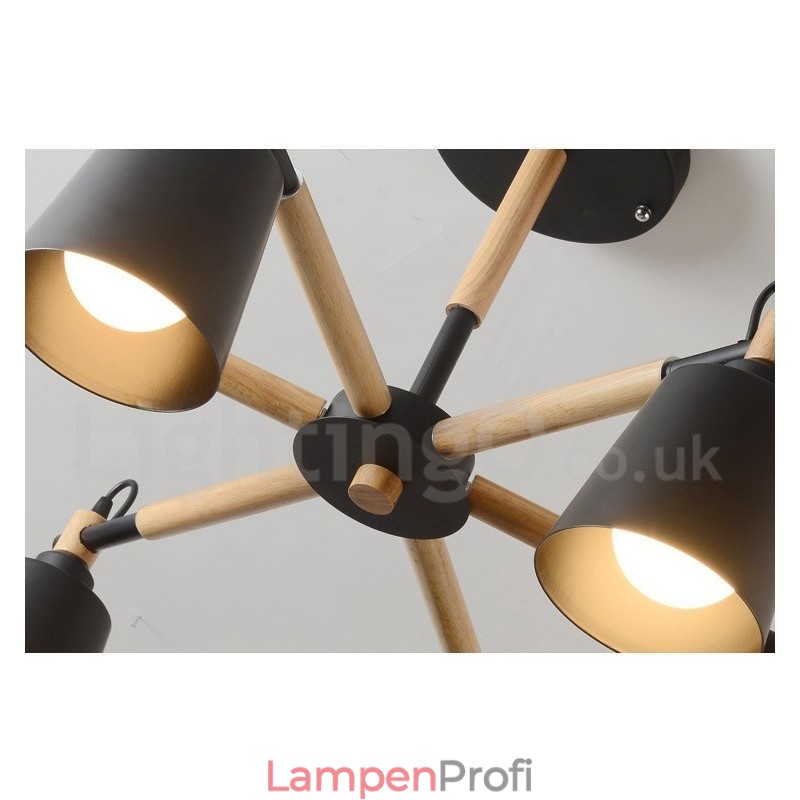 Moderne zeitgenössische Holz 6 Licht Kronleuchter Lampe