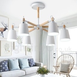 Moderne zeitgenössische Holz 6 Licht Kronleuchter Lampe