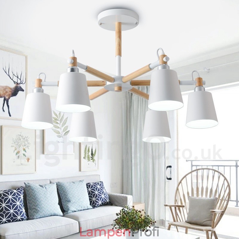 Moderne zeitgenössische Holz 6 Licht Kronleuchter Lampe