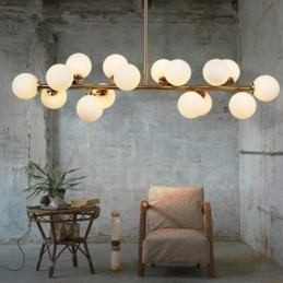 Moderner zeitgenössischer Kronleuchter mit 16 Lichtern, Glasschirm und Lampe