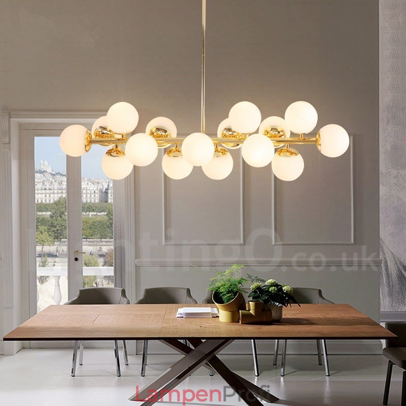 Moderner zeitgenössischer Kronleuchter mit 16 Lichtern, Glasschirm und Lampe