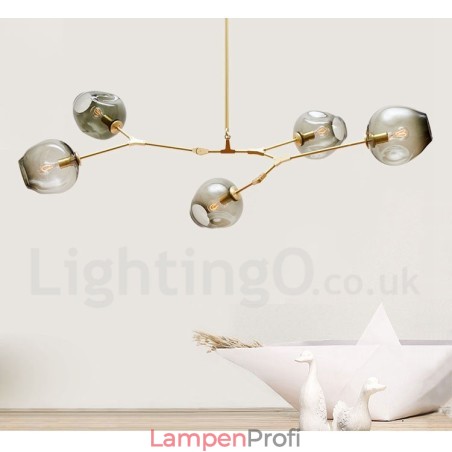 Moderner zeitgenössischer Kronleuchter mit 5 Lichtern und Glasschirmlampe Moderner zeitgenössischer Kronleuchter mit 5 Lichtern und Glasschirmlampe