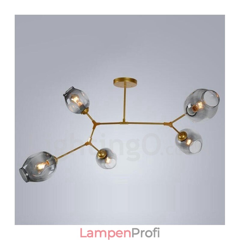 Moderner zeitgenössischer Kronleuchter mit 5 Lichtern und Glasschirmlampe