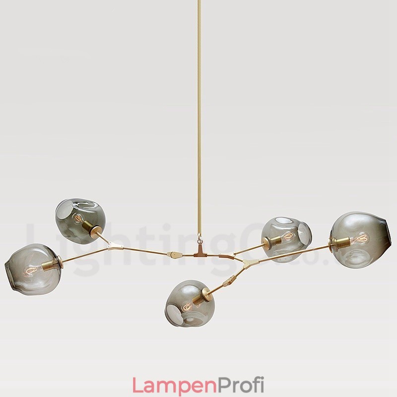 Moderner zeitgenössischer Kronleuchter mit 5 Lichtern und Glasschirmlampe