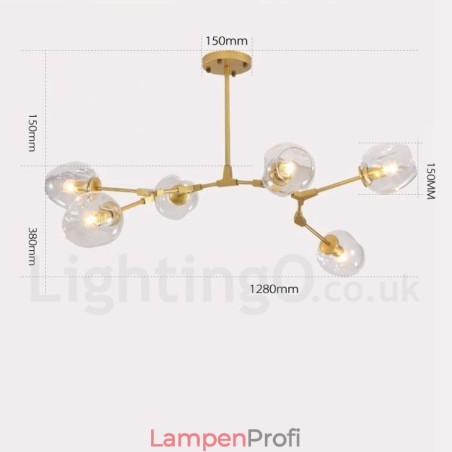 Moderner Kronleuchter mit 6 Lichtern, klarem Glasschirm und Licht Moderner Kronleuchter mit 6 Lichtern, klarem Glasschirm und Licht