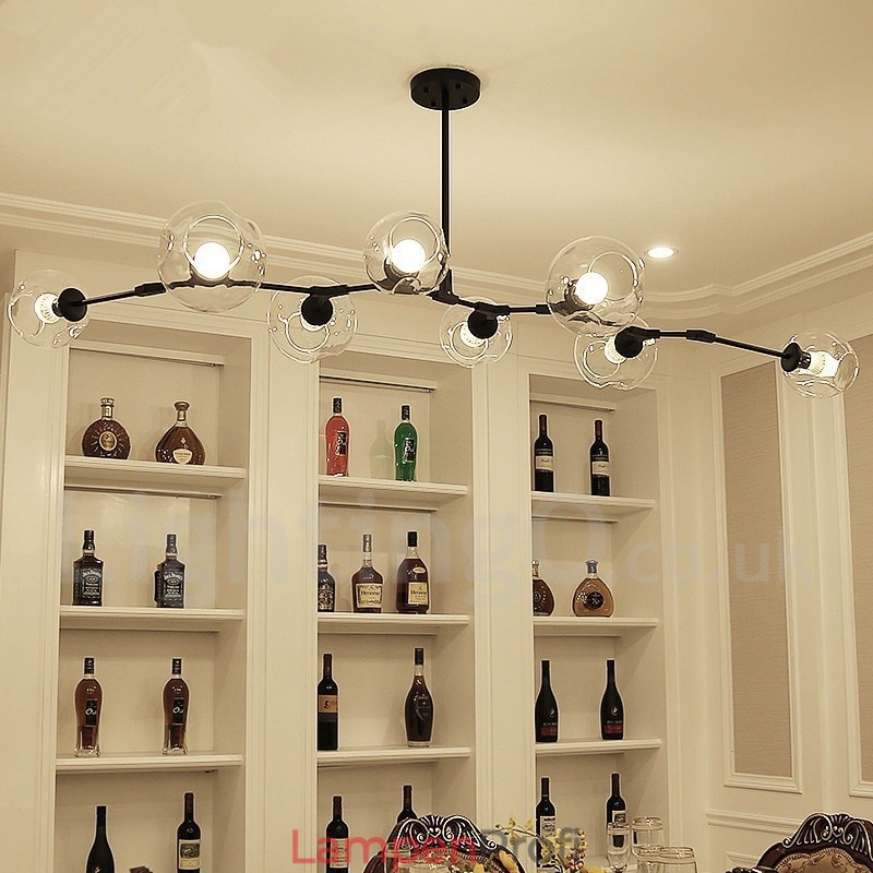 Moderner Kronleuchter mit 8 Lichtern, klarem Glasschirm und Lampe (Schwarz-Gold)