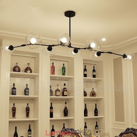 Moderner Kronleuchter mit 8 Lichtern, klarem Glasschirm und Lampe (Schwarz-Gold) Moderner Kronleuchter mit 8 Lichtern, klarem Glasschirm und Lampe (Schwarz-Gold)