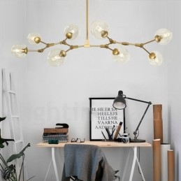 Moderner Kronleuchter mit 8 Lichtern, klarem Glasschirm und Lampe (Schwarz-Gold)