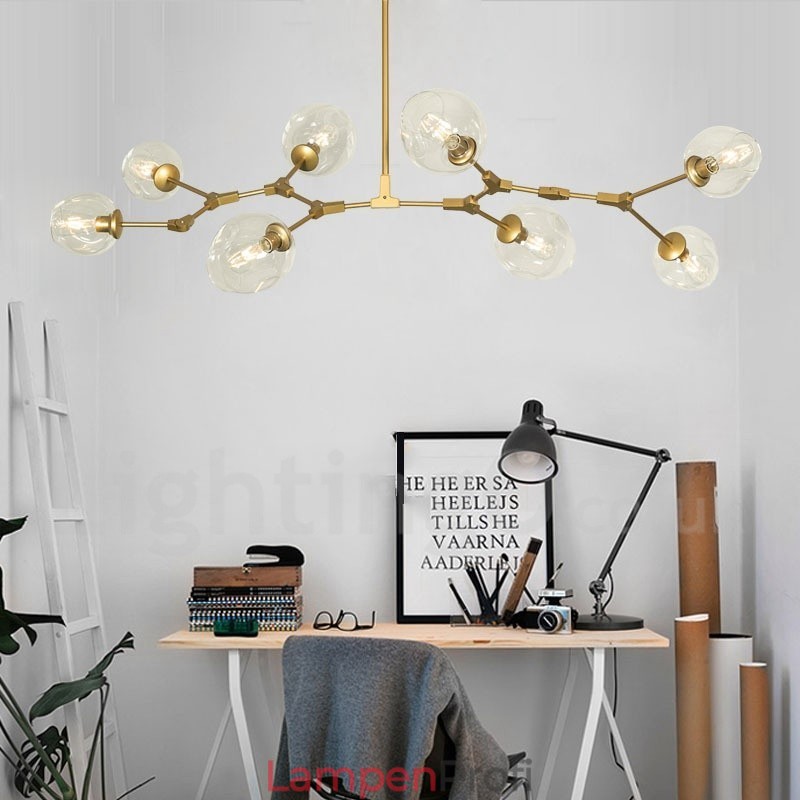 Moderner Kronleuchter mit 8 Lichtern, klarem Glasschirm und Lampe (Schwarz-Gold)