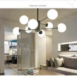 Schwarzer, moderner, zeitgenössischer Kronleuchter aus Metall mit 8 Lichtern und 2 Ebenen und Glasschirm