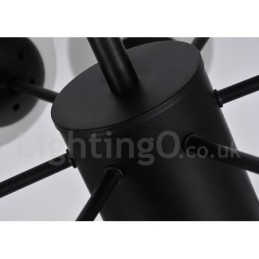 Schwarzer, moderner, zeitgenössischer Kronleuchter aus Metall mit 8 Lichtern und 2 Ebenen und Glasschirm