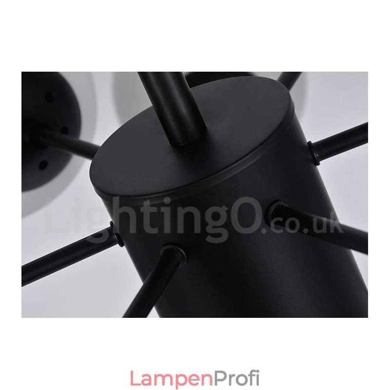 Schwarzer, moderner, zeitgenössischer Kronleuchter aus Metall mit 8 Lichtern und 2 Ebenen und Glasschirm