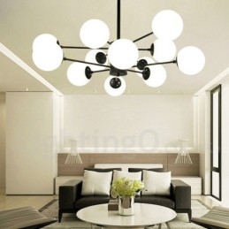 Schwarzer Kronleuchter aus Metall mit 12 Lichtern und 2 Ebenen und Glasschirm im modernen zeitgenössischen Stil