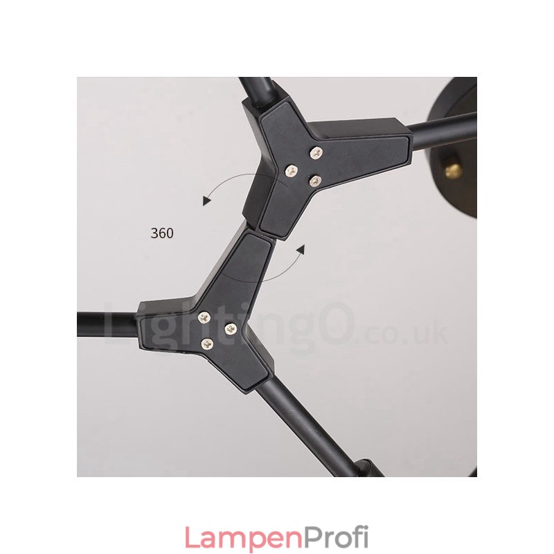 Moderne, zeitgenössische Kronleuchterlampe mit 9 Lichtern in Schwarz